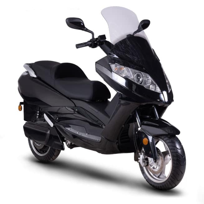 scooter électrique 125cm3 haut de gamme noir brillant confortable grand tourisme