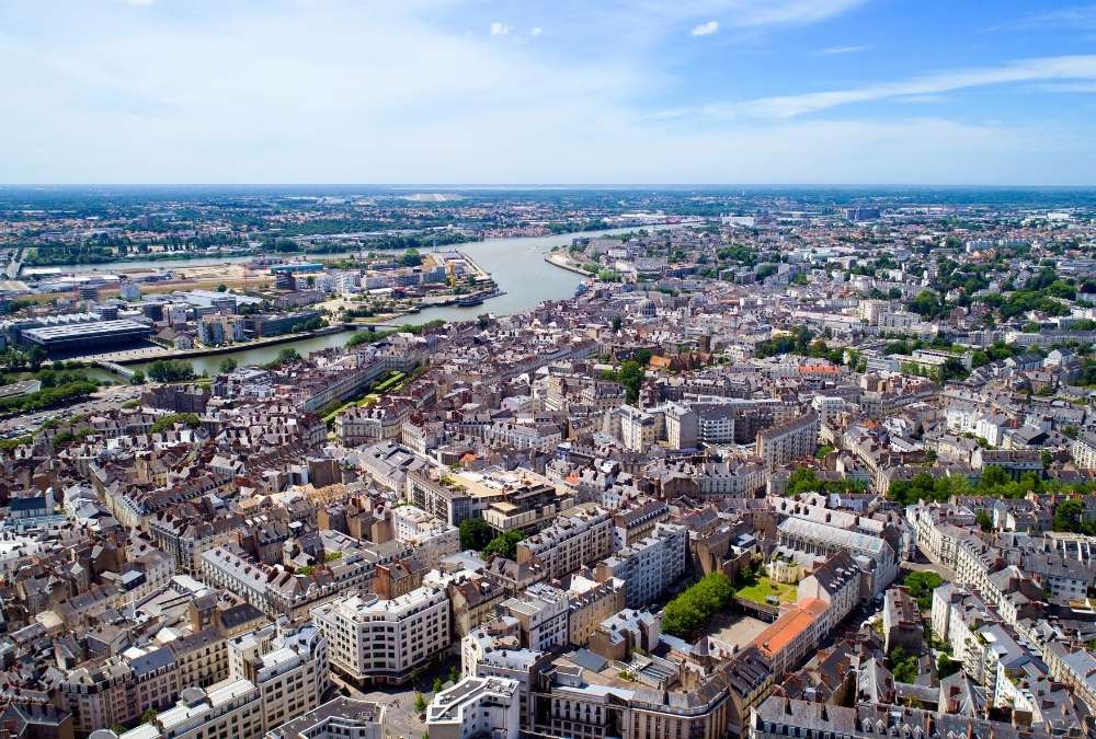 Le centre ville de Nantes vue du ciel