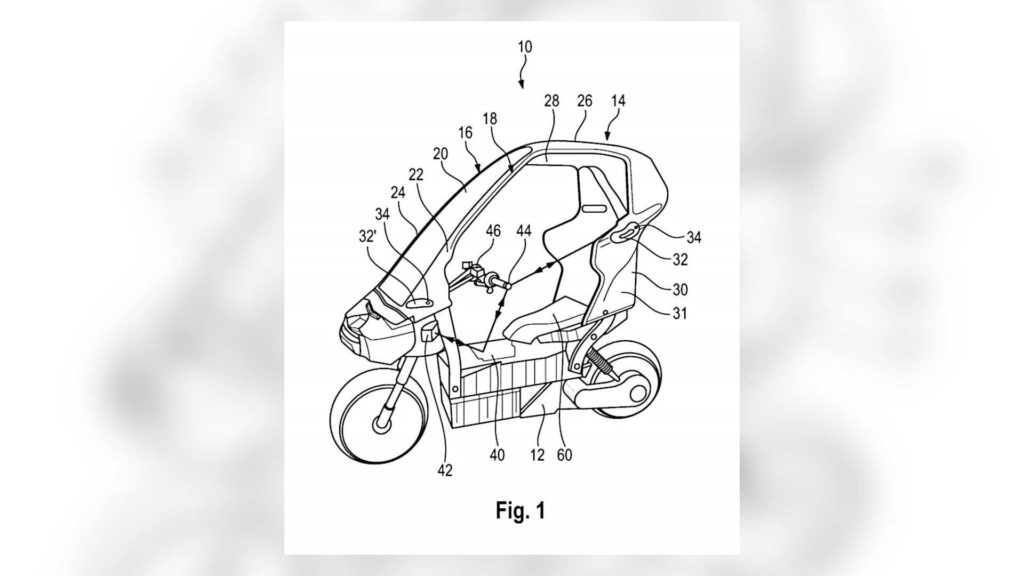 Brevet de scooter électrique BMW équipé d'un toit, inspiré du BMW C1.