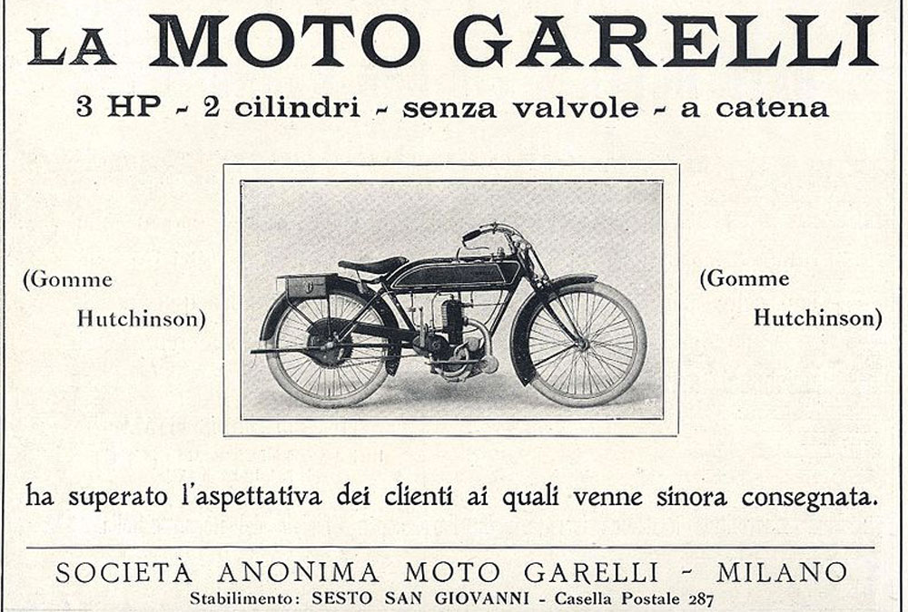 Une vieille affiche en italien vantant les mérites d'une moto Garelli