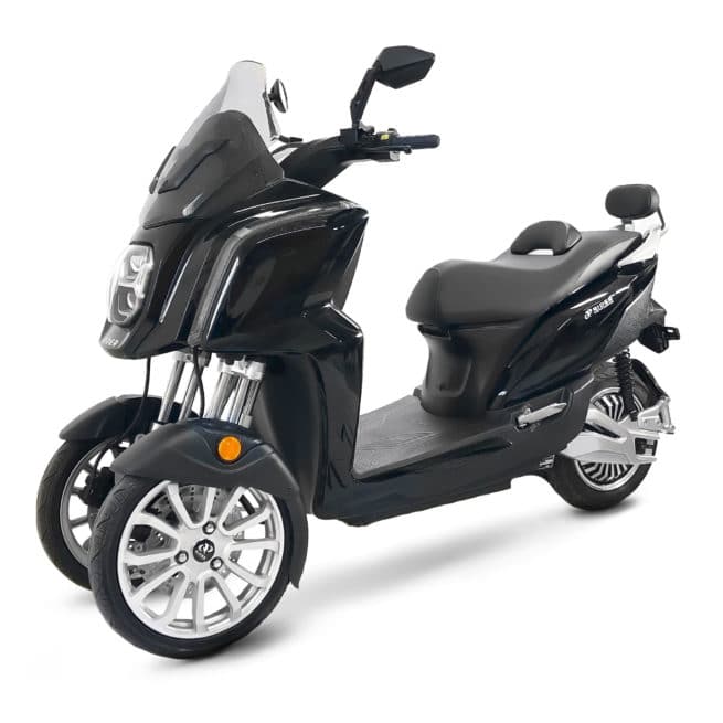 rider 3R 3RS scooter électrique trois roues noir brillant batterie amovible sans effort lithium ion pratique