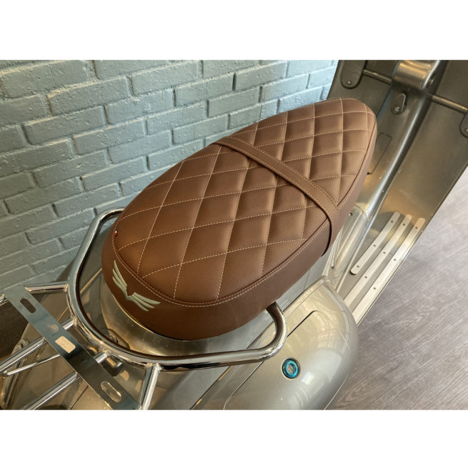 selle premium cuir de fabrication française à jacquard marron tanné