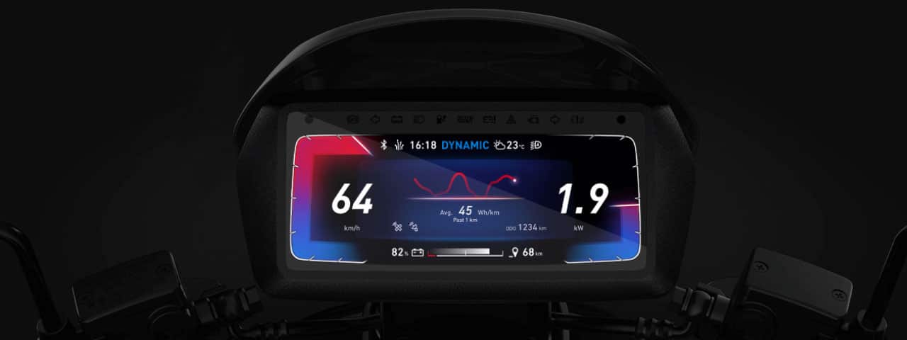 Le compteur du Niu NQi GTS 2022 en mode dynamic