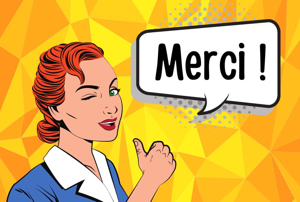 Femme de comic levant le pouce et disant merci