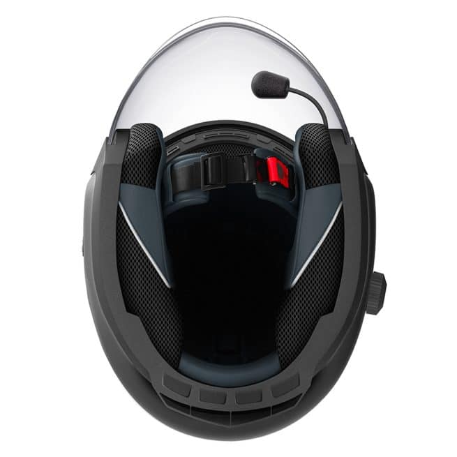 Vue du dessous du casque Jet Sena Outstar noir