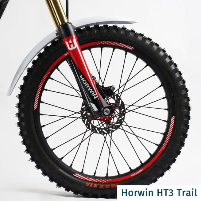 Horwin HT3 Trial gros plan sur la roue avant