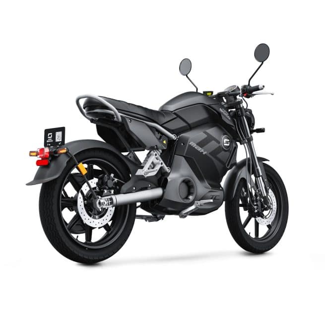 Super Soco TC MAX Full Black Baton trois quart arrière droit