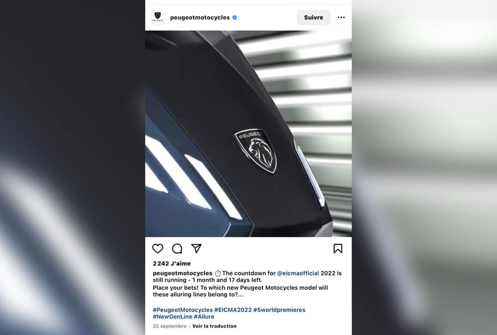 Annonce Instagram de Peugeot quant à leur présence à la EICMA 2022