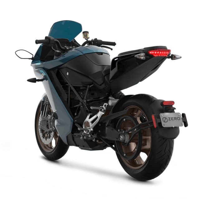 Zero Motorcycles Zero SR/S Riviera Metallic Cyan trois quart arrière gauche