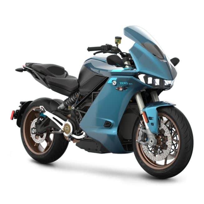 Zero Motorcycles Zero SR/S Riviera Metallic Cyan trois quart face droit