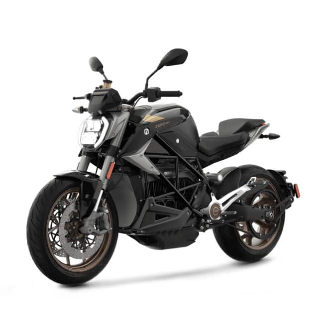 Zero Motorcycles Zero SR/F Jet Black Gold trois quart face gauche